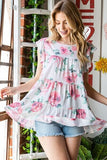 Heimish Full Size Butterfly Short Sleeve Round Neck Floral Print Tiered Top Plus Size - Trendsi