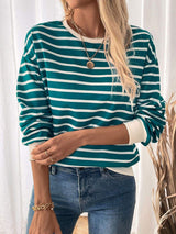 Perfee Striped Contrast Round Neck Long Sleeve Sweatshirt - Trendsi - Flyclothing LLC