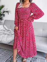 Smocked Square Neck Flounce Sleeve Dress - Trendsi - Flyclothing LLC