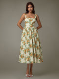 Lace Trim Floral Sleeveless Midi Dress - Trendsi