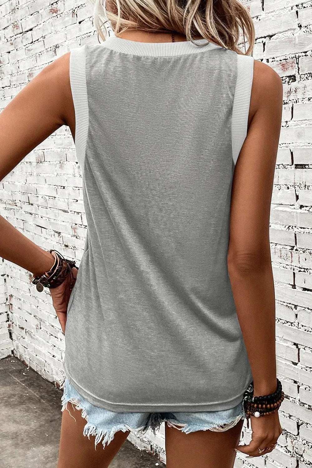 V-Neck Wide Strap Tank - Trendsi - Flyclothing LLC