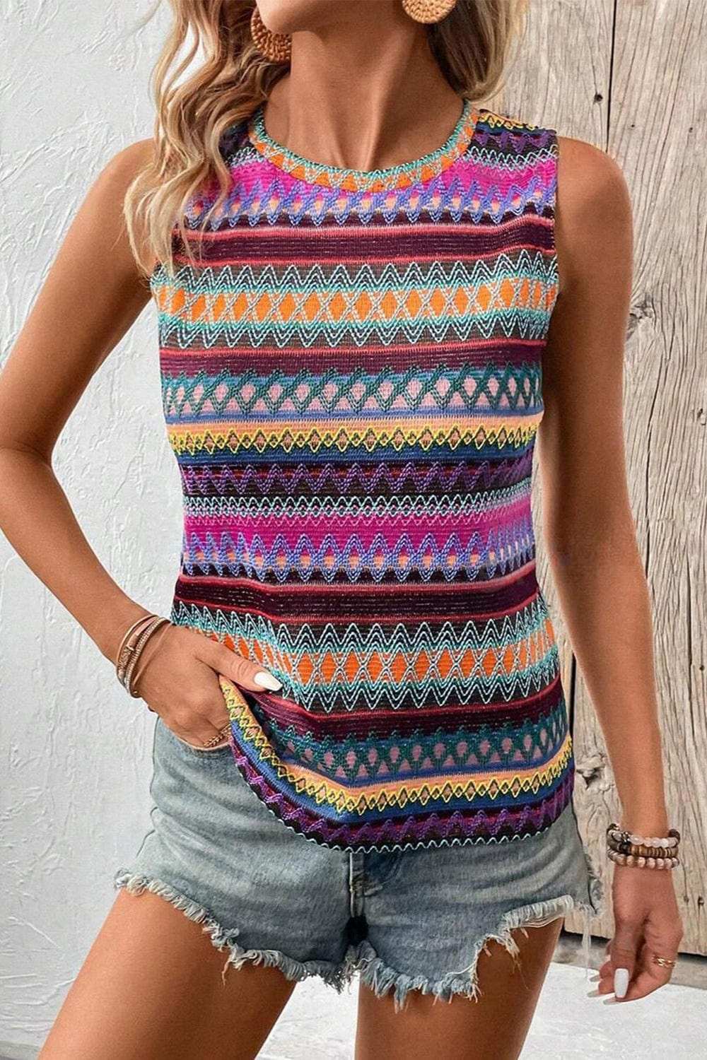 Contrast Round Neck Tank - Trendsi - Flyclothing LLC