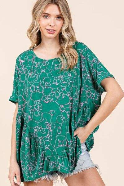 Mittoshop Abstract Print Round Neck Short Sleeve Top - Trendsi - Flyclothing LLC