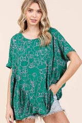 Mittoshop Abstract Print Round Neck Short Sleeve Top - Trendsi - Flyclothing LLC