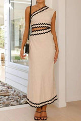 Cutout Contrast Trim Single Shoulder Dress - Trendsi - Flyclothing LLC