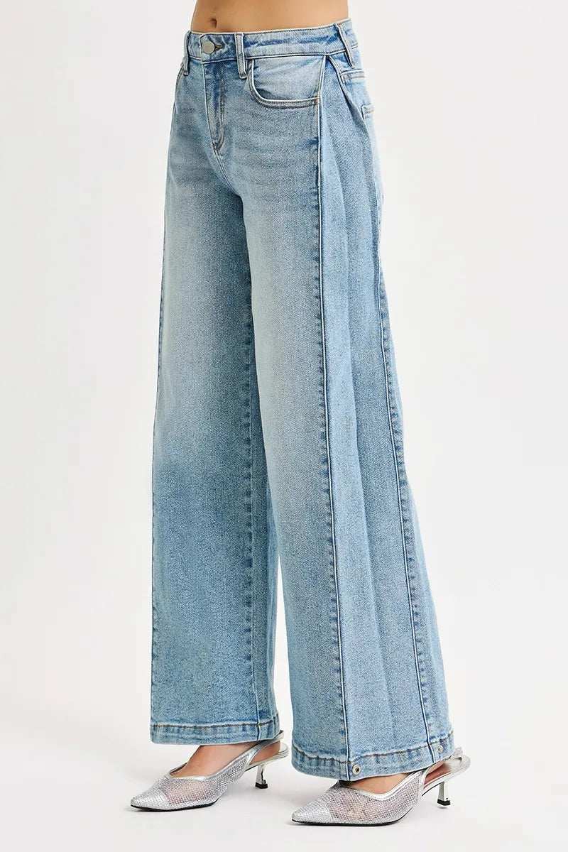 RISEN Mid Rise Wide Barrel Transferable Leg Snap Jeans - Trendsi - Flyclothing LLC