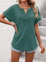 Lace Trim Short Sleeve T-Shirt - Trendsi - Flyclothing LLC