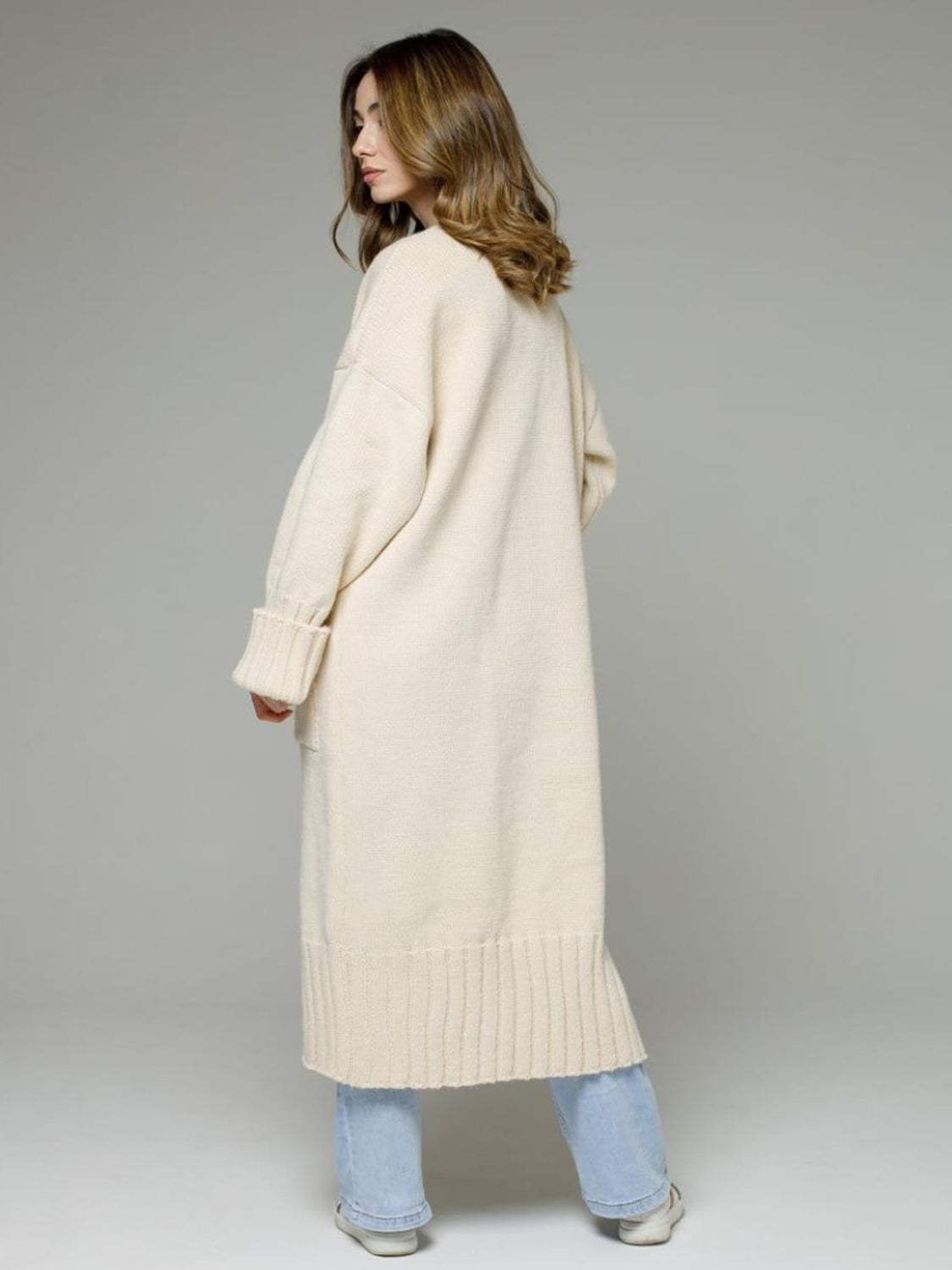 Pocketed Open Front Dropped Shoulder Cardigan - Trendsi - Flyclothing LLC