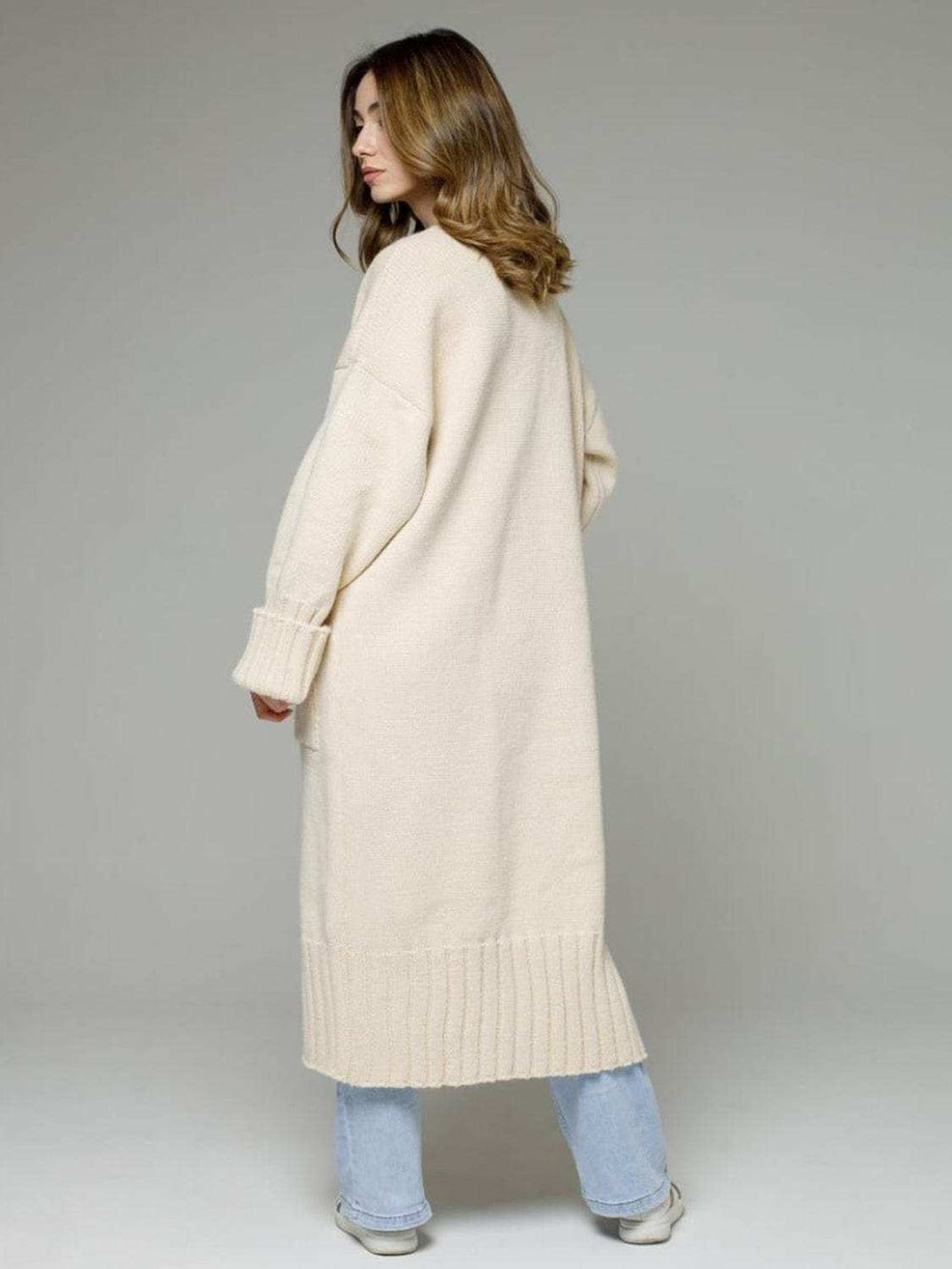 Pocketed Open Front Dropped Shoulder Cardigan - Trendsi - Flyclothing LLC