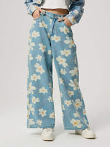 Pocketed Floral Wide Leg Jeans - Trendsi - Flyclothing LLC