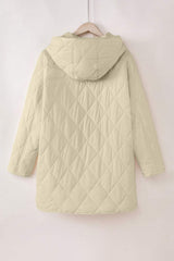 Snap Down Long Sleeve Quilted Winter Coat - Trendsi - Flyclothing LLC