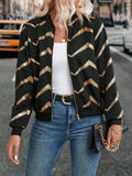 Printed Baseball Collar Zip Up Jacket - Trendsi - Flyclothing LLC