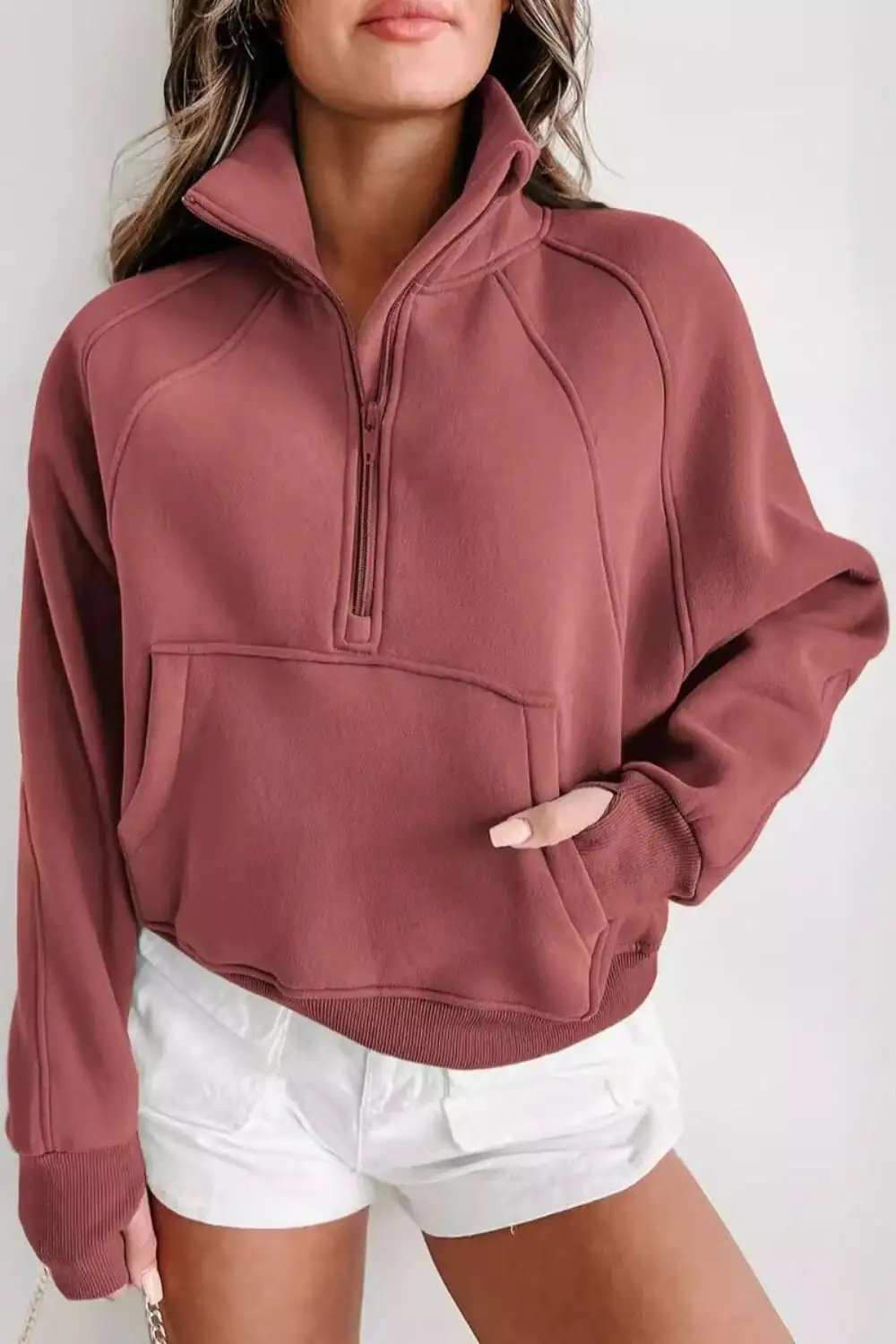 Half Zip Long Sleeve Sweatshirt - Trendsi - Flyclothing LLC