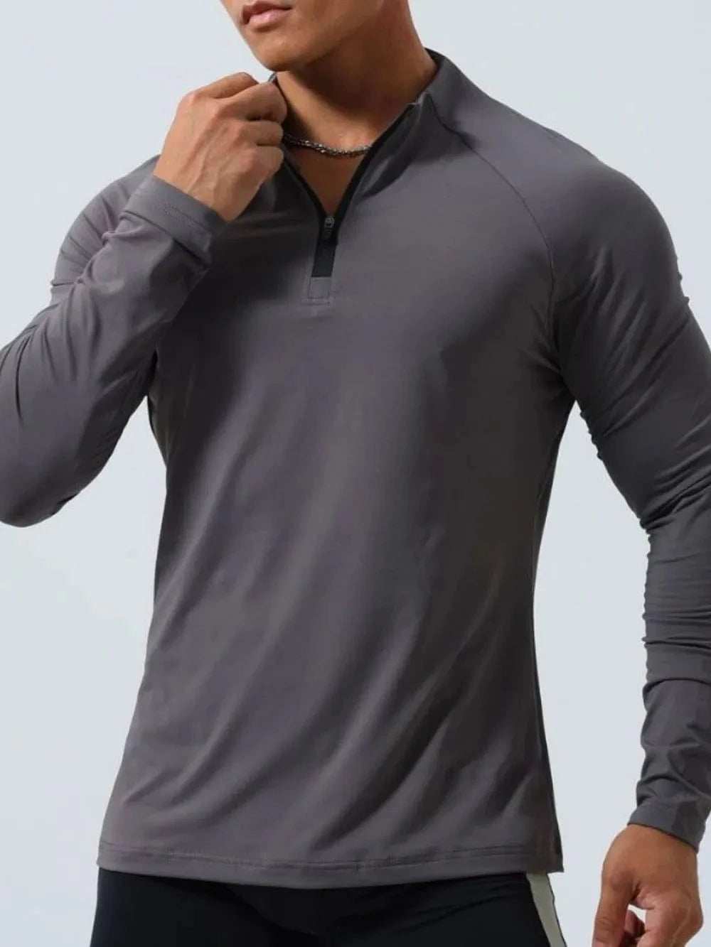 Men's Plus Size Quarter Zip Long Sleeve Top - Trendsi - Flyclothing LLC