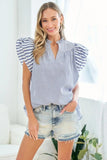 First Love Full Size Striped Flutter Sleeve Blouse - Trendsi