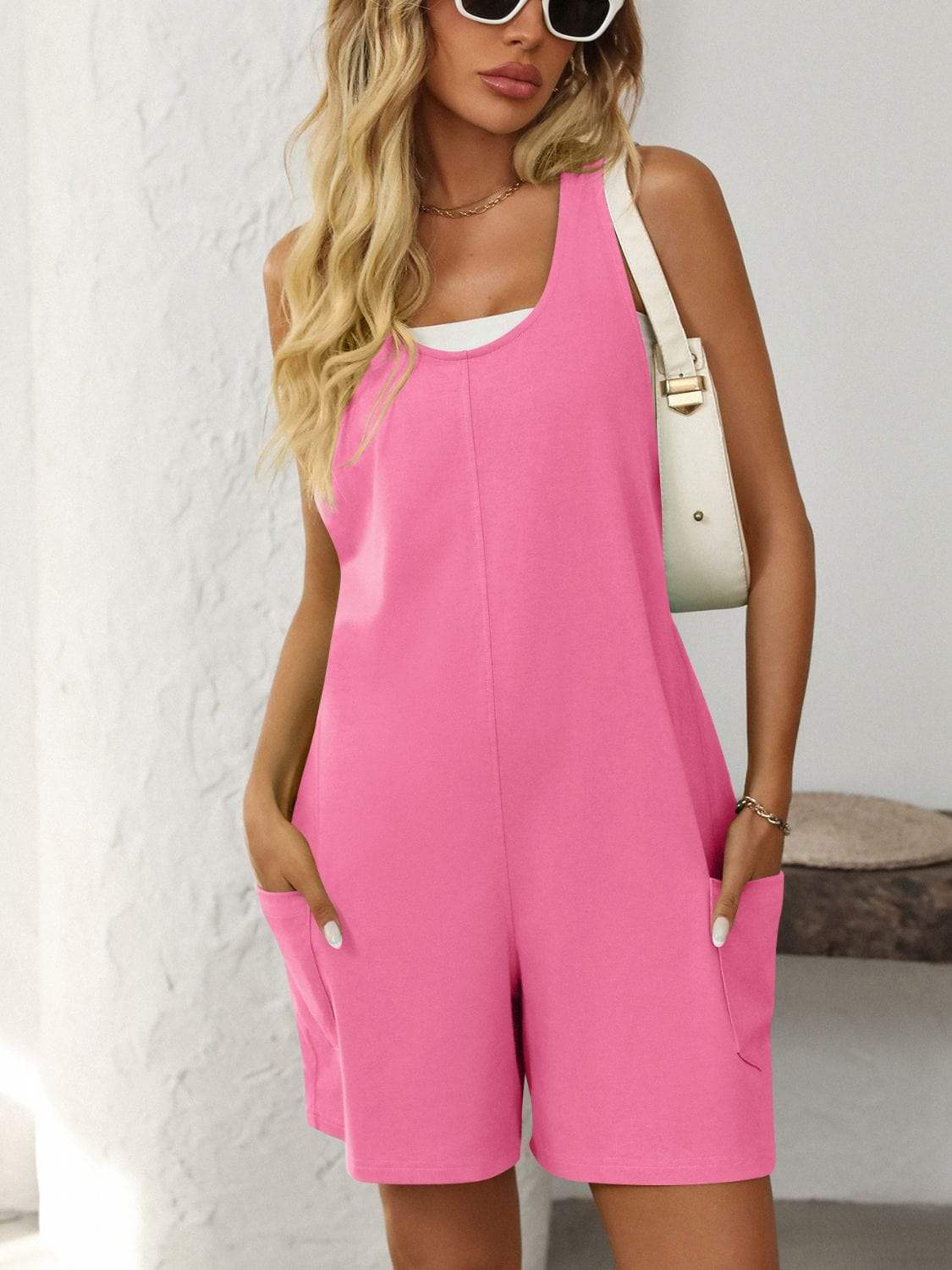 Mandy Pocketed Racerback Wide Strap Romper - Trendsi - Flyclothing LLC