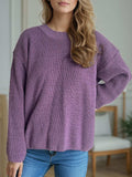 Solid Color Round Neck Long Sleeve Sweater - Trendsi - Flyclothing LLC