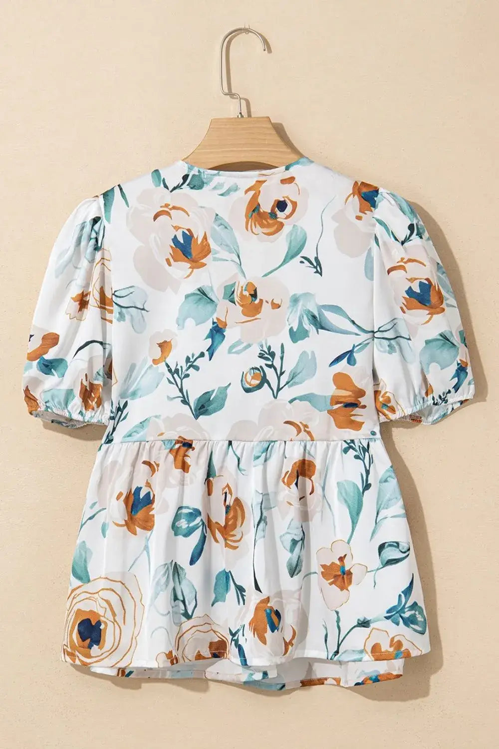 Floral Print Puff Sleeve V Neck Babydoll Blouse - Trendsi - Flyclothing LLC