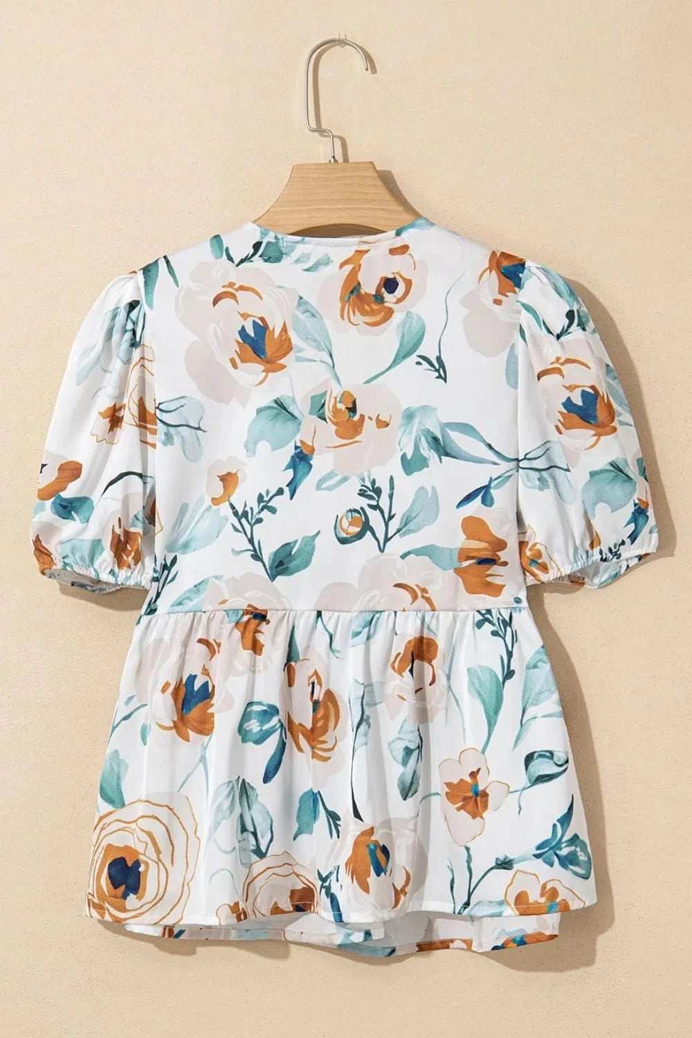 Floral Print Puff Sleeve V Neck Babydoll Blouse - Trendsi - Flyclothing LLC
