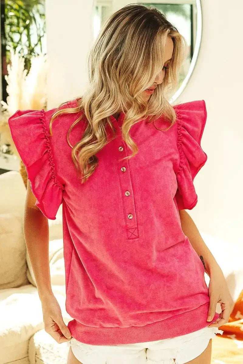 BiBi Mineral Washed Terry Top - Trendsi - Flyclothing LLC