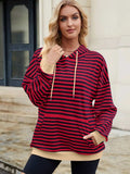 Drawstring Contrast Striped Long Sleeve Hoodie - Trendsi - Flyclothing LLC