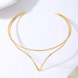 Double Layer V-Shaped Choker Necklace - Trendsi - Flyclothing LLC