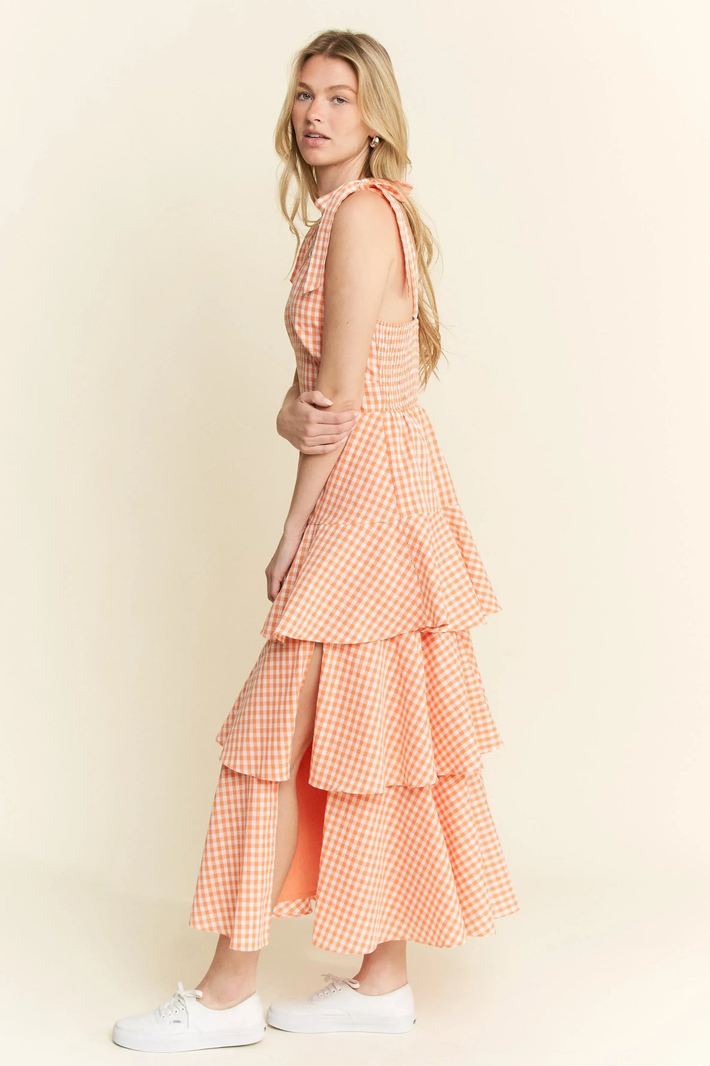 Jade By Jane Sleeveless Gingham Print Tiered Midi Dress - Trendsi - Flyclothing LLC