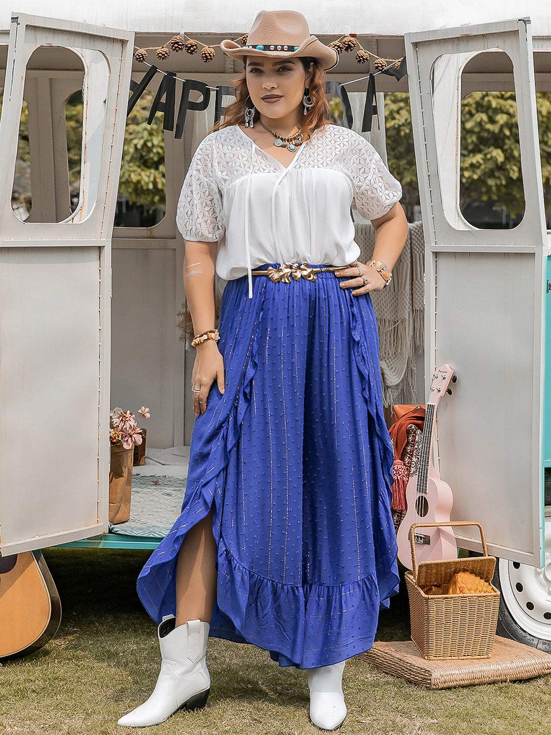 Plus Size Tie Neck Short Sleeve Blouse - Trendsi - Flyclothing LLC