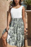 Smocked Printed Round Neck Tank Dress - Trendsi