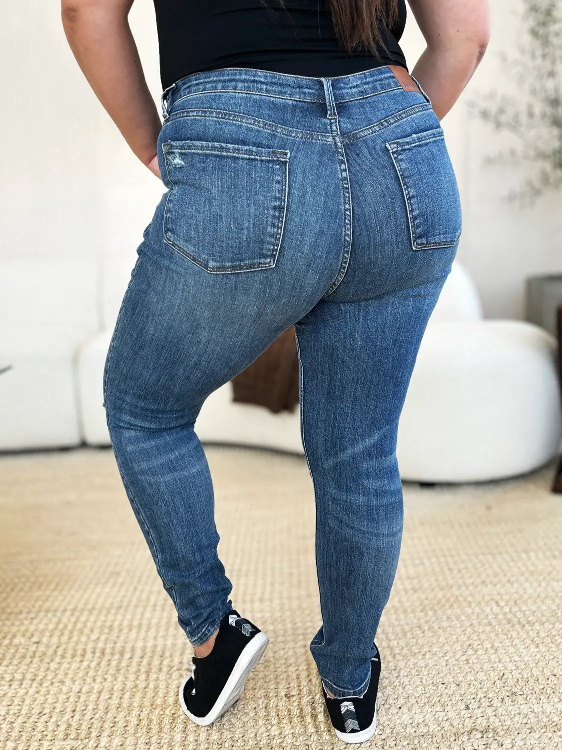 Judy Blue Full Size Mid Waist Distressed Slim Jeans - Trendsi - Flyclothing LLC