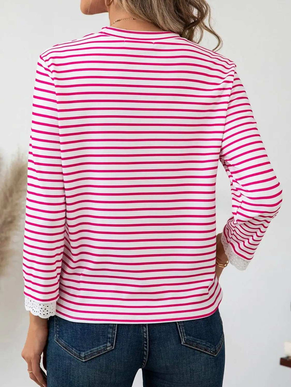 Heart Striped Round Neck Long Sleeve T-Shirt - Trendsi - Flyclothing LLC