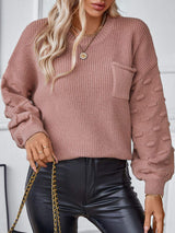 Round Neck Drop Shoulder Sweater - Trendsi - Flyclothing LLC