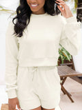 Ribbed Round Neck Long Sleeve Top and Shorts Set - Trendsi - Flyclothing LLC