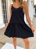 Ruffle Hem Textured V-Neck Cami Dress - Trendsi - Flyclothing LLC