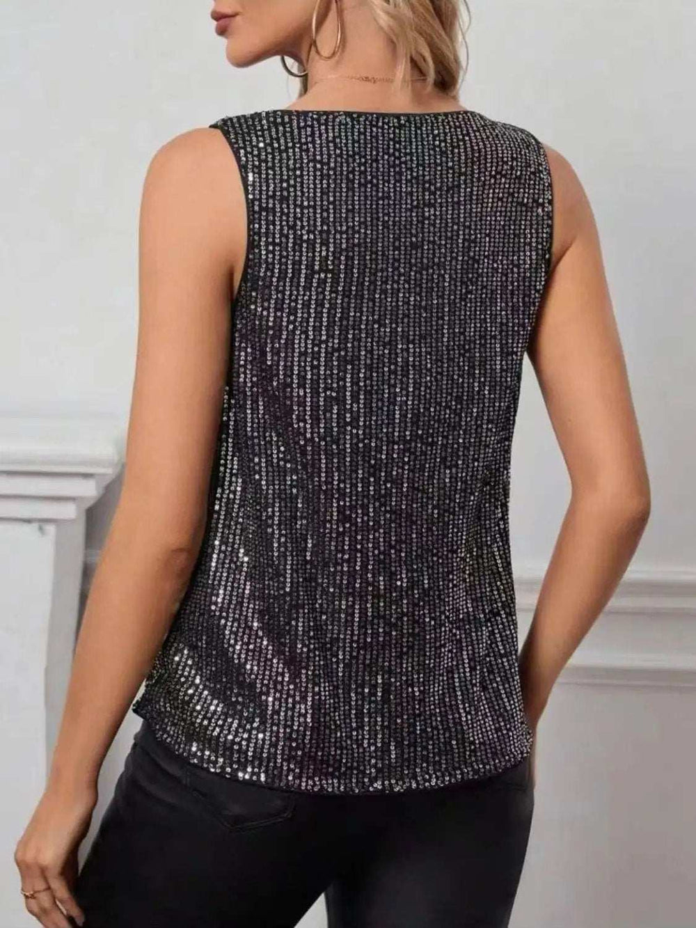 Sequin Cowl Neck Tank - Trendsi - Flyclothing LLC