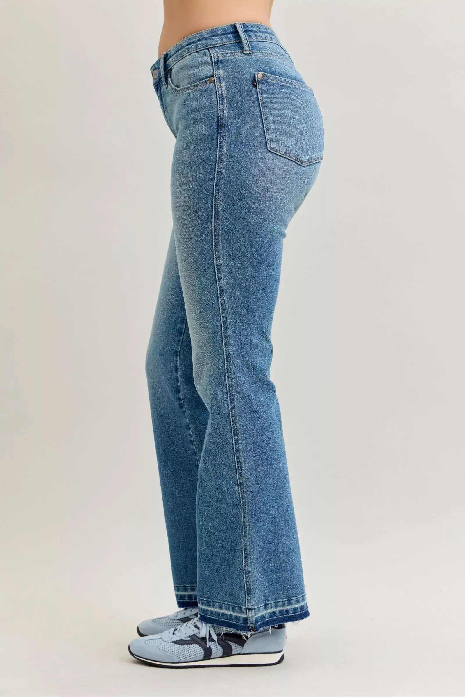 Judy Blue Full Size Mid Rise Slim Bootcut Tummy Control Release Hem Jeans Plus Size - Trendsi - Flyclothing LLC