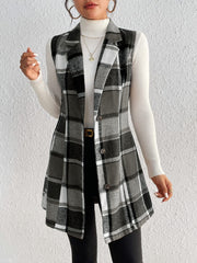Honey Plaid Button Up Vest Coat - Trendsi