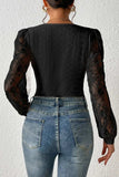 Eyelet Lace Long Sleeve Bodysuit - Trendsi - Flyclothing LLC