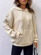 Drawstring Texture Long Sleeve Hoodie - Trendsi - Flyclothing LLC