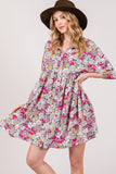 SAGE + FIG Floral Button Down Mini Shirt Dress - Trendsi