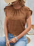Round Neck Petal Sleeve Top - Trendsi - Flyclothing LLC