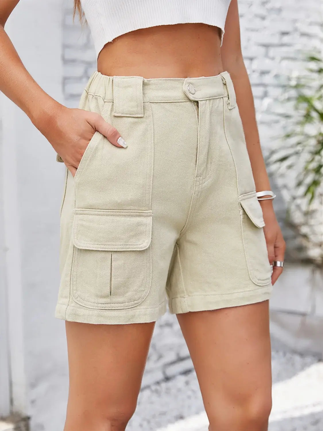 High Waist Washed Denim Shorts - Trendsi - Flyclothing LLC