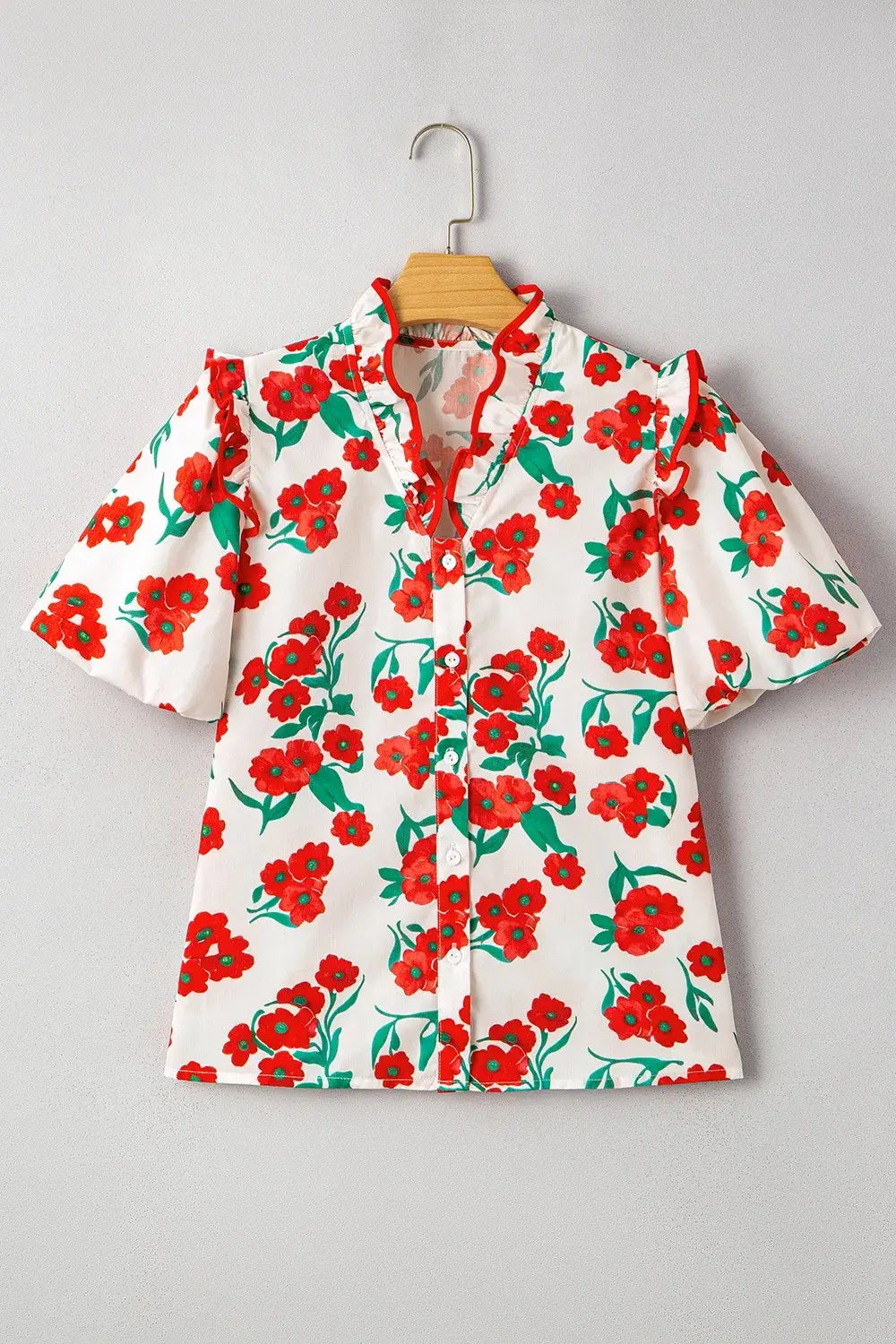 Printed V-Neck Short Sleeve Shirt - Trendsi - Flyclothing LLC