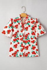 Printed V-Neck Short Sleeve Shirt - Trendsi - Flyclothing LLC