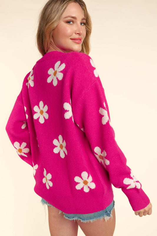 Haptics Full Size Daisy Floral Button Down Long Sleeve Cardigan - Trendsi