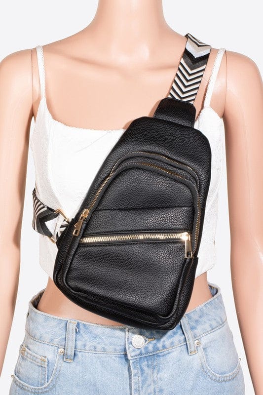 Fame PU Leather Chevron Strap Crossbody Bag - Trendsi