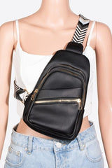 Fame PU Leather Chevron Strap Crossbody Bag - Trendsi