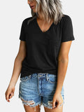 Pocketed V-Neck Short Sleeve T-Shirt - Trendsi