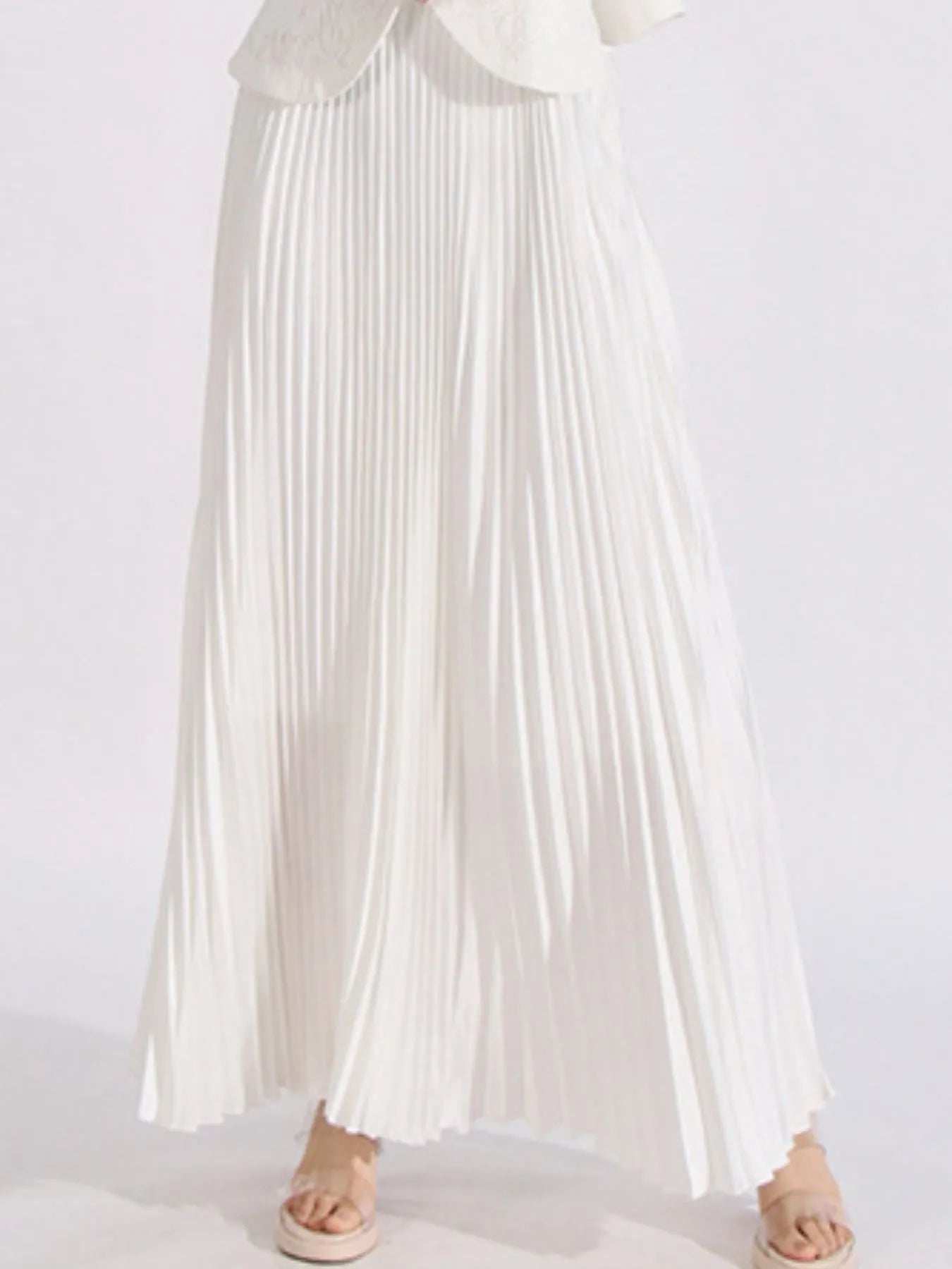 Button Up Long Sleeve Top and Pleated Skirt Set - Trendsi - Flyclothing LLC