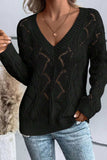 Openwork V-Neck Long Sleeve Sweater - Trendsi - Flyclothing LLC